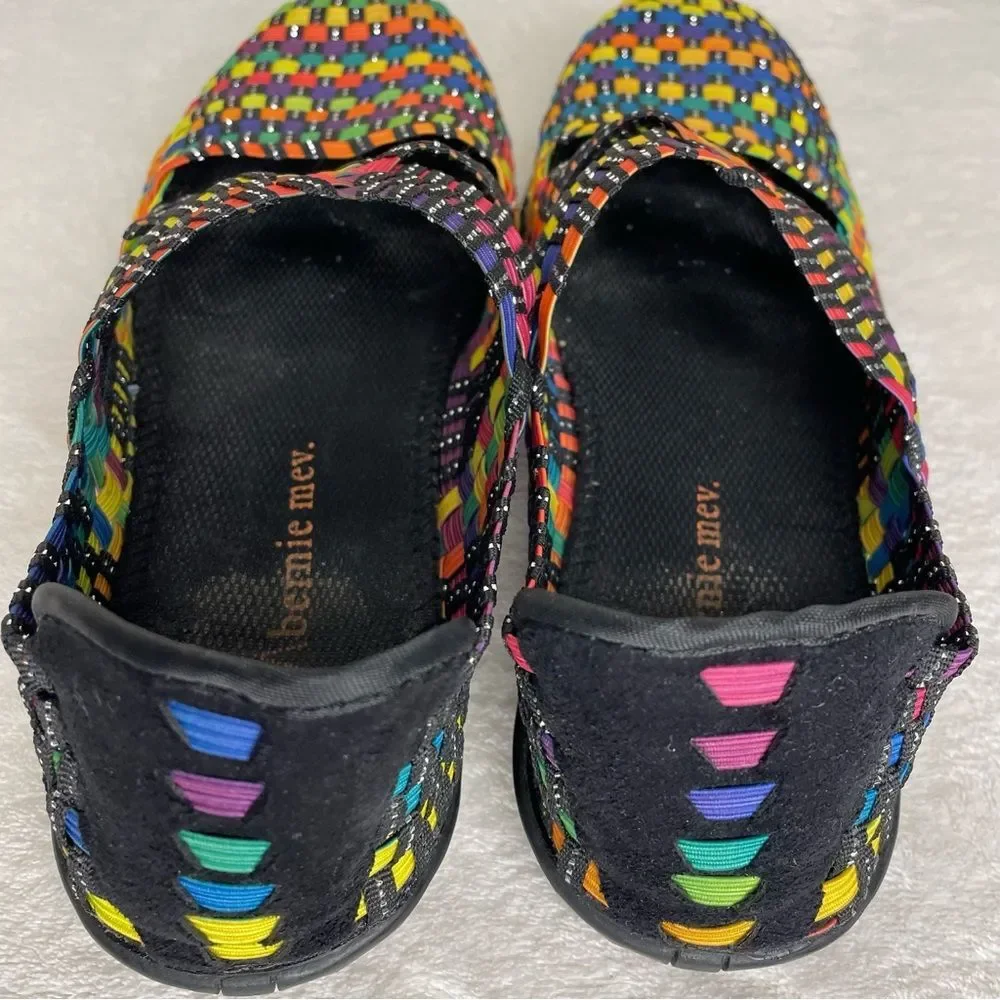 Bernie Mev Margo Shoes Rainbow Woven Slip On Criss Cross Flats Multicolor 41